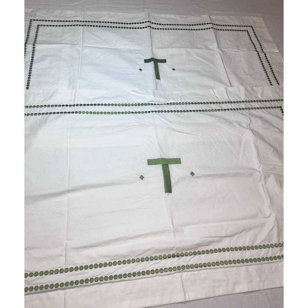 2 Pottery‎ Barn Pearl green embroidered King shams 